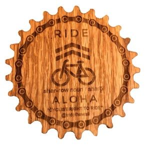 Wooden Coaster | 1/4" | Solid Oak | Bicycle Sprocket | Ride Aloha Bicycle